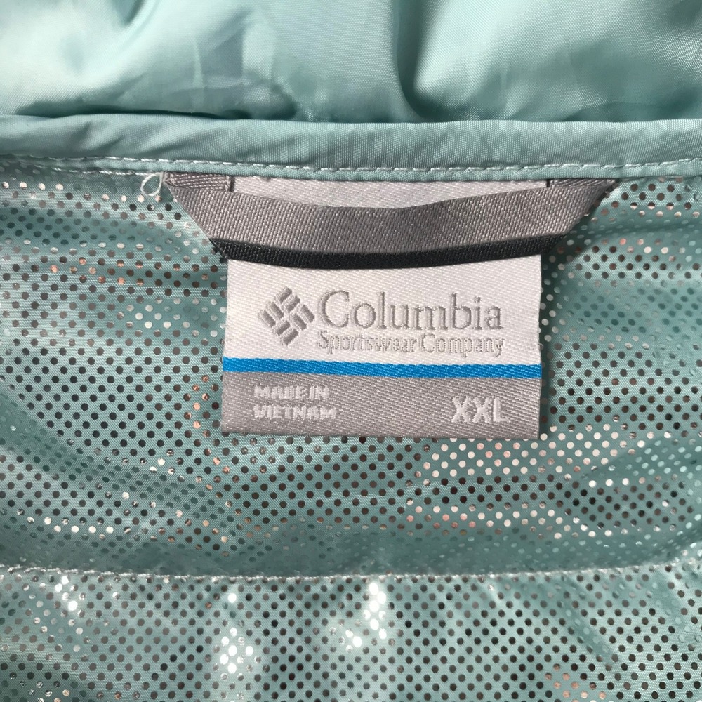 Columbia Womens XXL Omni-Heat Hooded Puffer Jacket White Teal Abstract XL7189 - Picture 3 of 8